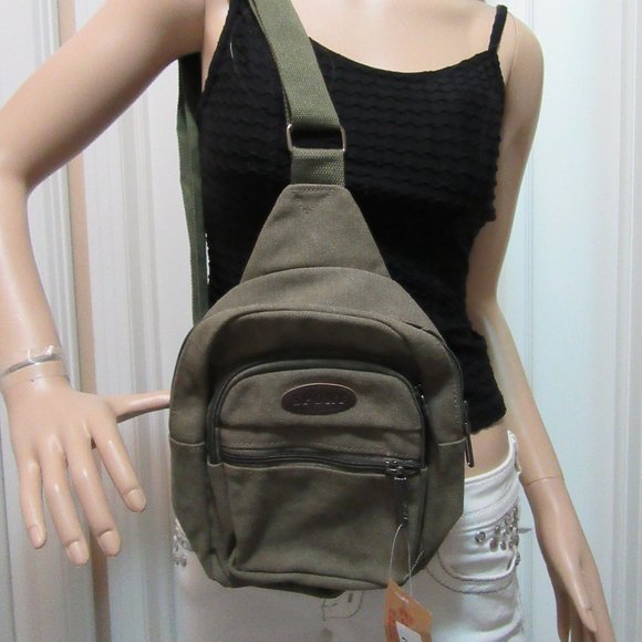 Brand New Boutique Smaller Canvas back Pack purse  Green see picture measurement - Picture 8 of 8